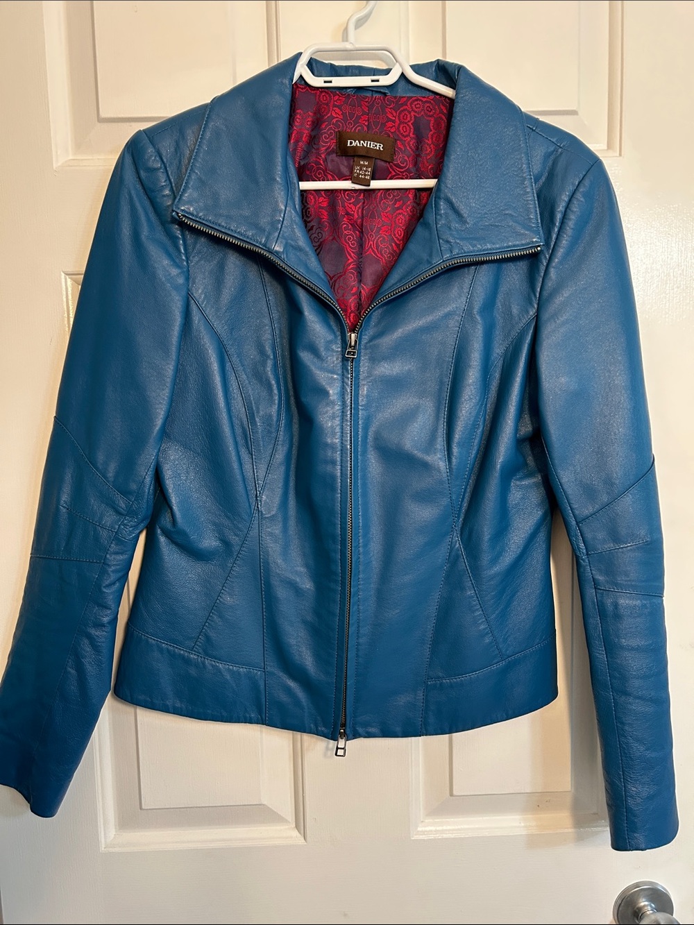 Danier Women's Teal-Blue Leather Zip Jacket